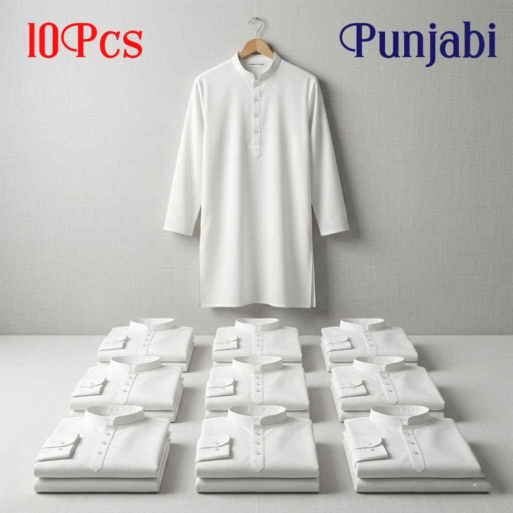 10 Pcs White Solid Punjabi Combo